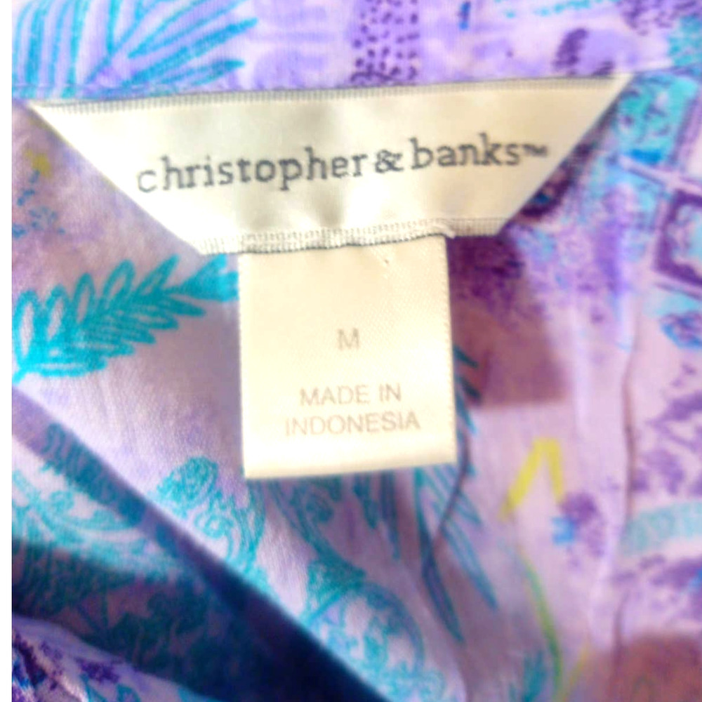 Christopher & Banks Women Size M Purple Blue Boho 3/4 Sleeve Button Up Top - Picture 6 of 7
